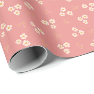 Papier Cadeau Fleur de crème rétro et de marguerite dorée