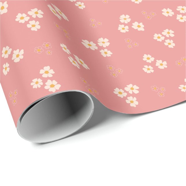 Papier Cadeau Fleur de crème rétro et de marguerite dorée (Coin rond)