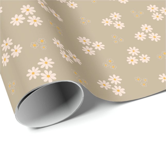 Papier Cadeau Fleur de crème rétro et de marguerite dorée (Coin rond)
