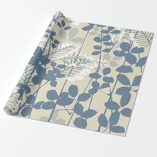 Papier Cadeau Fleur de feuille bleue asiatique japonaise (Déroulé)