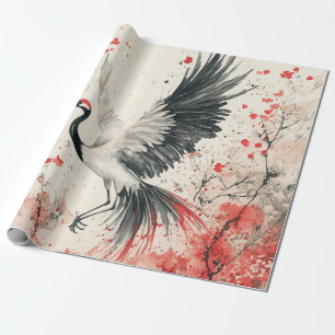 Papier Cadeau Fleur de grue cramoisie Encre lavis (2)