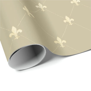 Papier Cadeau Fleur-de-Lis d'or sur Dusky Latte Brown