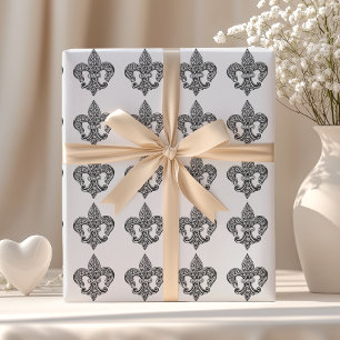 Papier Cadeau Fleur de lis en dentelle noir et blanc vintage