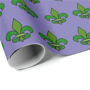 Papier Cadeau Fleur de Lis Mardi Gras Violet et Ve