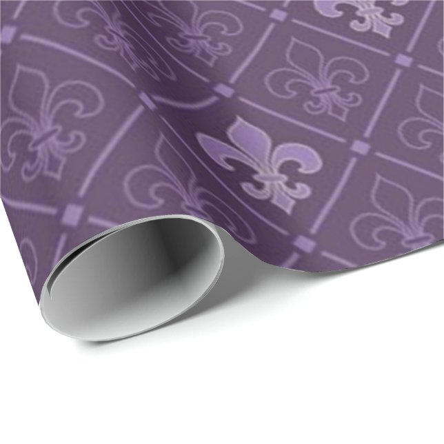 Papier Cadeau Fleur de Lis Motif violet (Coin rond)