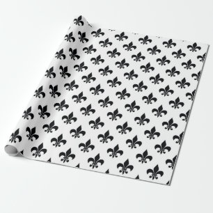 Papier Cadeau Fleur de lis noir blanc