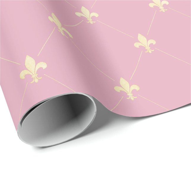 Papier Cadeau Fleur de Lis Or rose (Coin rond)