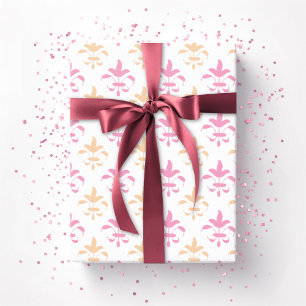 Papier Cadeau Fleur de lis picturale rose et orange