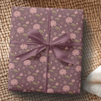 Papier cadeau Fleur de lotus Bourgogne et or antiq