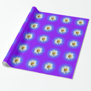Papier Cadeau Fleur de marguerite blanche dégradé floral bleu vi
