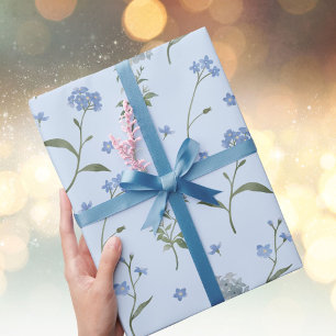 Papier Cadeau Fleur de Myosotis Bleue Fleur Aquarelle Florale