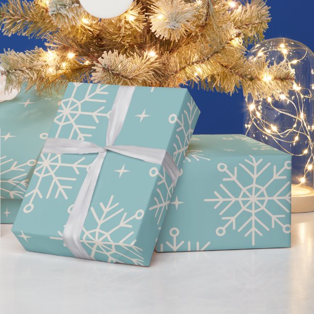 Papier Cadeau fleur de neige bleu clair noël (Vacances)