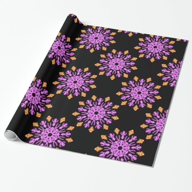 Papier Cadeau Fleur de néon rose et orange (Déroulé)