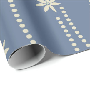 Papier Cadeau Fleur de Noël bleu et ivoire Dusty