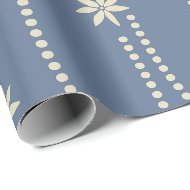 Papier Cadeau Fleur de Noël bleu et ivoire Dusty (Coin rond)