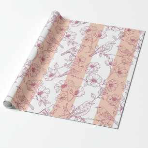 Papier Cadeau Fleur de oiseau vintage Toile Rayure (8)