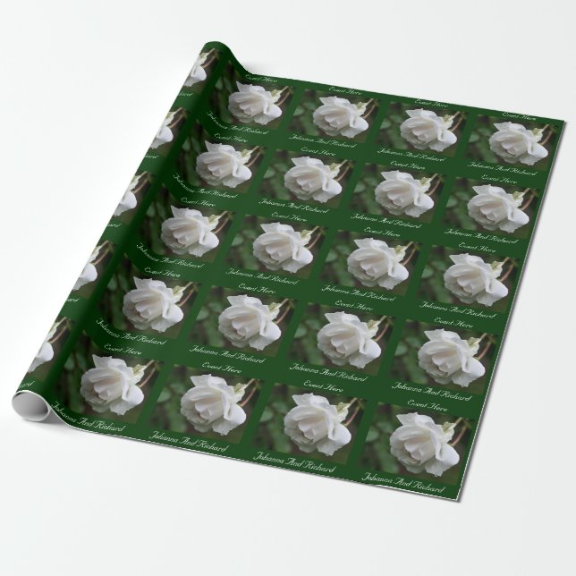 Papier Cadeau Fleur de rose blanche personnalisée (Déroulé)