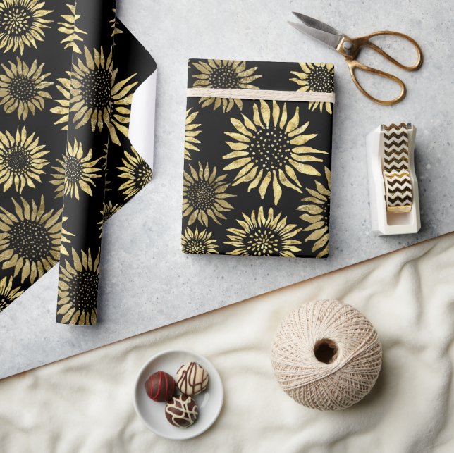 Papier Cadeau Fleur de soleil de fleurs d'or noir (Artisanat)