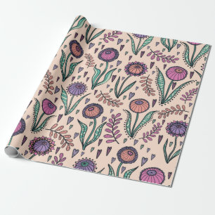Papier Cadeau Fleur des années 60 rétro. illustration à main vin