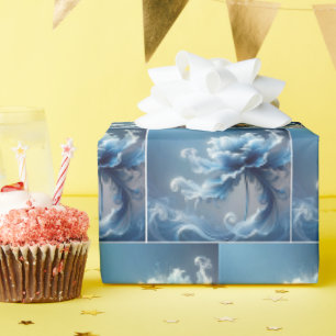 Papier Cadeau Fleur d'Imaginaire Bleu Fancy