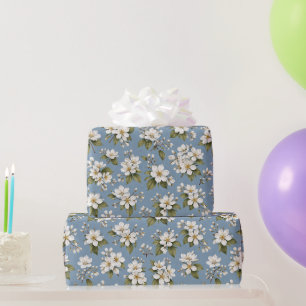 Papier Cadeau Fleur Élégante Bleue Florale
