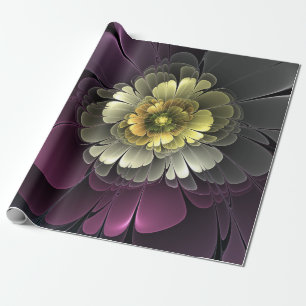 Papier Cadeau Fleur fractale grise et pourpre moderne abstraite