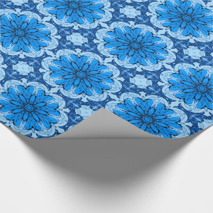 Papier Cadeau Fleur géométrique Motif en Cerulean & Bleu clair