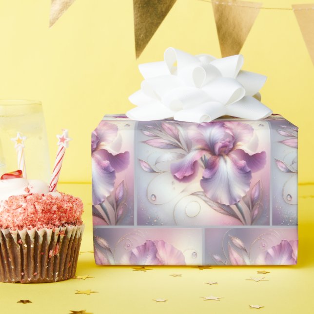 Papier Cadeau Fleur Iris Avec Étapes Or (Fête d'anniversaire)