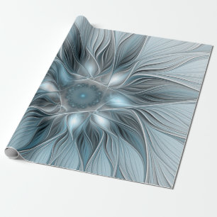 Papier Cadeau Fleur Joyeuse Abstrait gris bleu floral Fractal