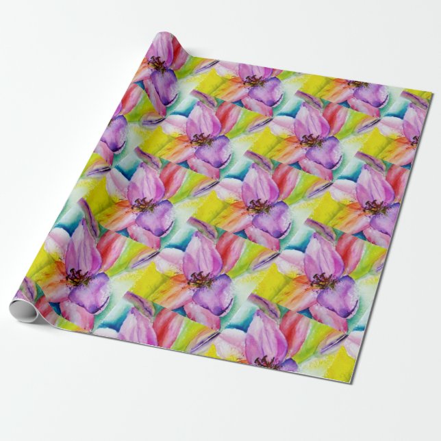 Papier Cadeau Fleur Lily couleur néon (Déroulé)