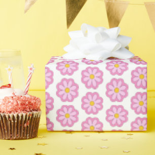 Papier Cadeau Fleur marguerite rose mignonne
