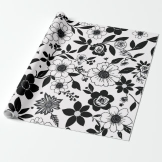 Papier Cadeau Fleur noire et blanche