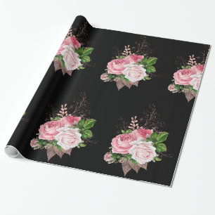 Papier Cadeau Fleur noire rose MARIAGE WRAP