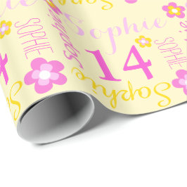 Papier Cadeau Fleur nom personnalisé âge 14e anniversaire envelo