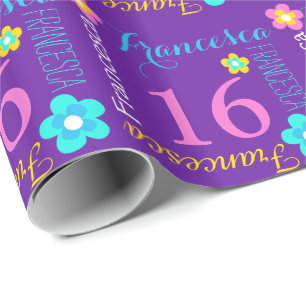 Papier Cadeau Fleur nom personnalisé âge 16e anniversaire envelo