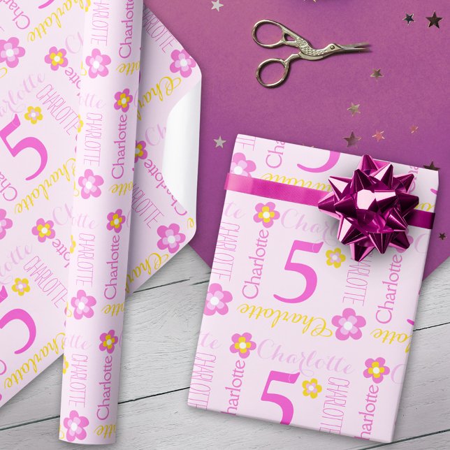 Papier Cadeau Fleur nom personnalisé âge 5e anniversaire envelop (Créateur téléchargé)