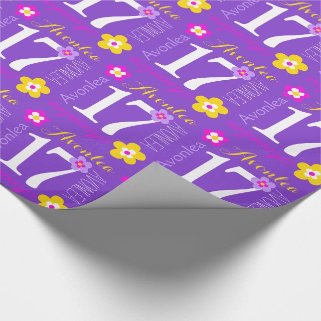Papier Cadeau Fleur nom personnalisé Avonlea 17e anniversaire en (Coin)