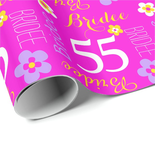 Papier Cadeau Fleur nom personnalisé Bride 55 anniversaire envel (Coin rond)
