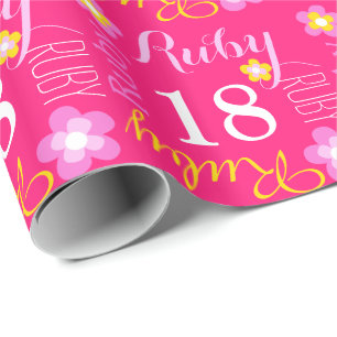 Papier Cadeau Fleur nom personnalisé Ruby 18 anniversaire envelo