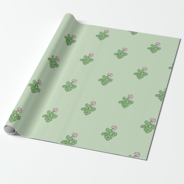 Papier Cadeau Fleur Plante de trèfle vert simple élégant (Déroulé)