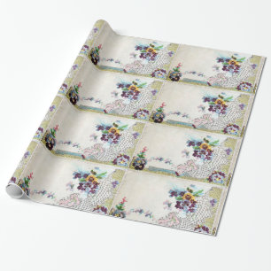 Papier Cadeau Fleur ROMANTİCA, Élégante Panier, Pansies