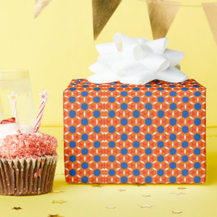 Papier Cadeau Fleur ronde étoile rétro bleu orange