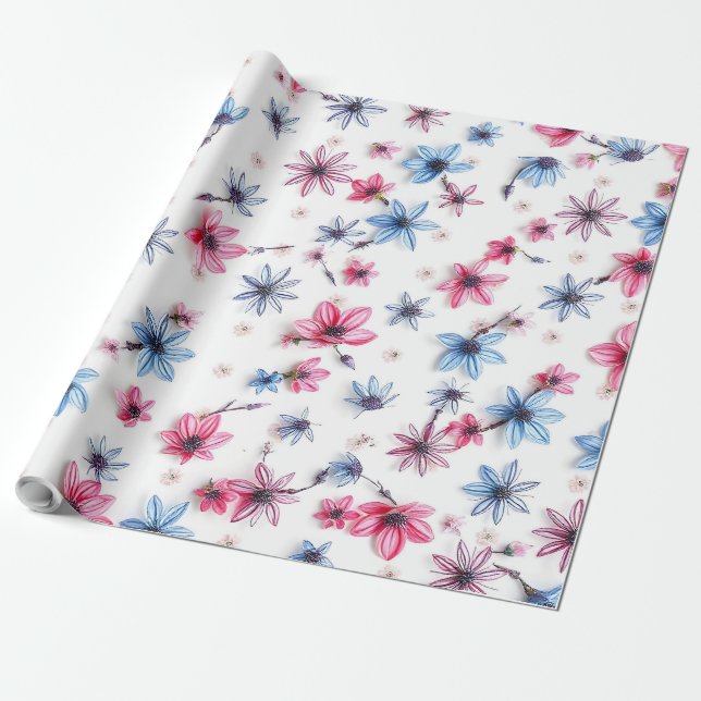 Papier Cadeau fleur rose (Déroulé)