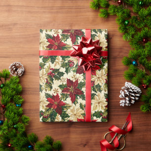 Papier Cadeau Fleur Rouge Poinsettia Sur Un Arrière - plan Blanc