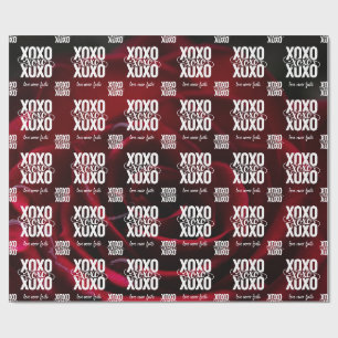 Papier Cadeau Fleur Rouge Rose XOXO L'Amour Ne Fait Jamais Défau