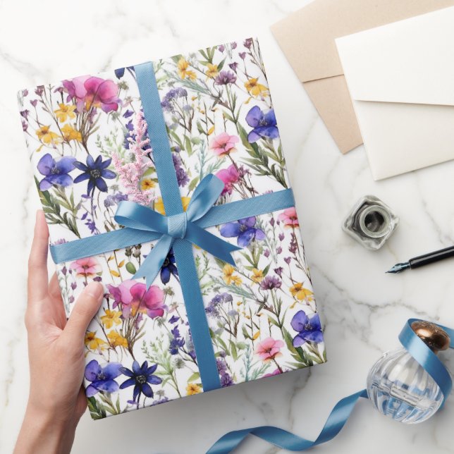 Papier Cadeau Fleur sauvage Anniversaire Douche Mariage Aquarell (Cadeaux)