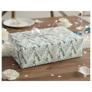 Papier Cadeau Fleur sauvage aquarelle bleu vert
