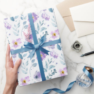 Papier Cadeau Fleur sauvage aquarelle verte violette