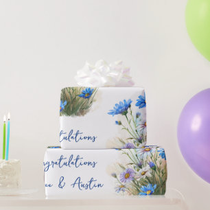 Papier Cadeau Fleur sauvage bleu Mariage/douche Félicitations