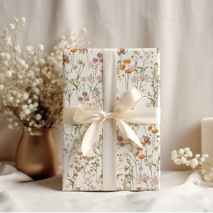 Papier Cadeau Fleur sauvage Boho Bloom Garden Blanc